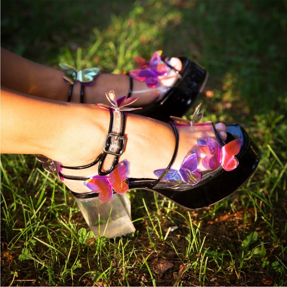Delia’s dolls kill x Black and Purple Butterfly Platform Sandals
